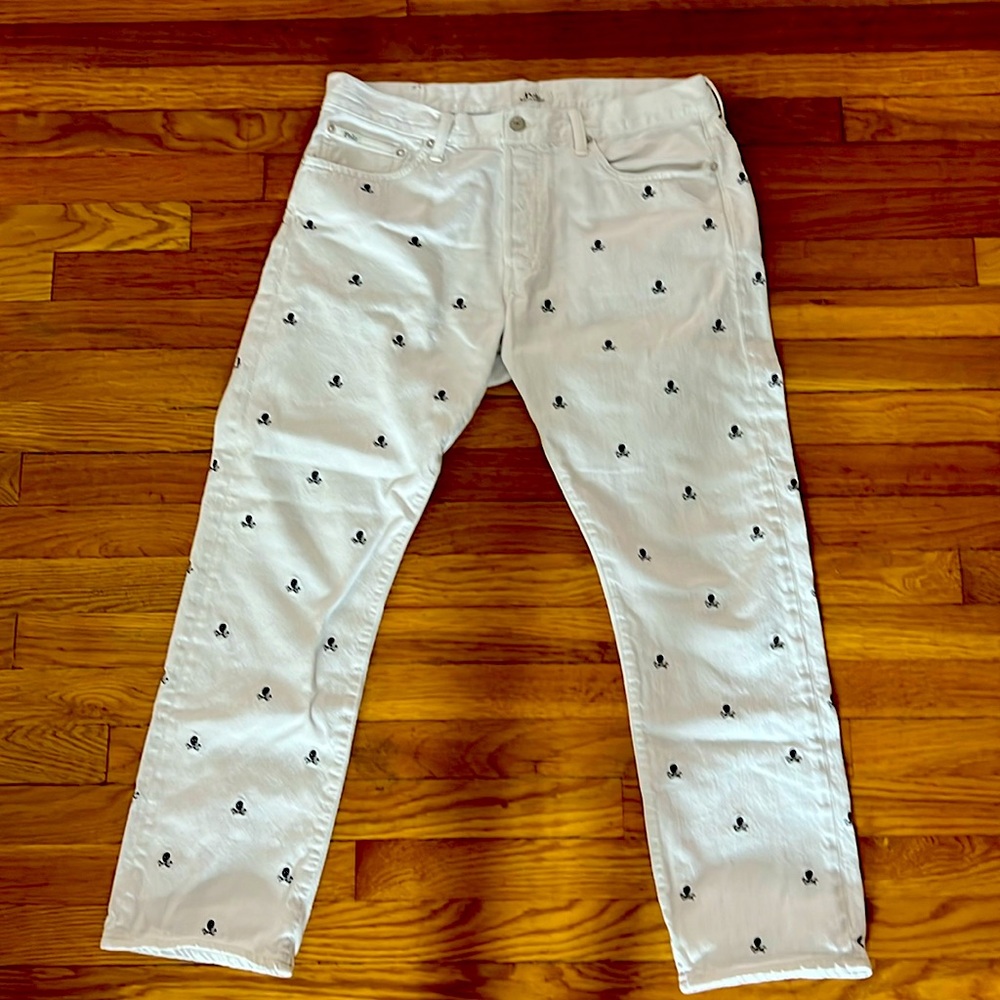 34x30 Ralph Lauren Varick slim/straight embroidered skull and crossbones jeans